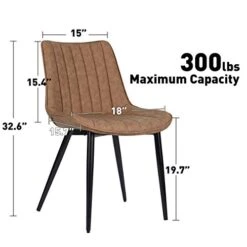 HOMHUM 4 PCS Faux Leather Dining Chairs, Mid Century Modern Leisure Upholstered Chair With Metal Legs For Kitchen Living Room Brown -Best Furniture Store 41eFOIa6eVL