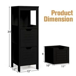 COSTWAY Bathroom Storage Cabinet, Freestanding Wooden Side Storage Cabinet With 2 Adjustable Drawers, Space-Saving Floor Cabinet For Living Room Bathroom Bedroom Entryway (Black) -Best Furniture Store 41eHDQquSFL