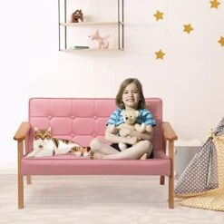 DOEWORKS Armrest Double Seat Toddler Couch, Upholstered Kids Sofa Chair With Solid Wooden Frame, Bedroom, Preschool, Living Room, Pink -Best Furniture Store 41eKjq9H3sL. AC