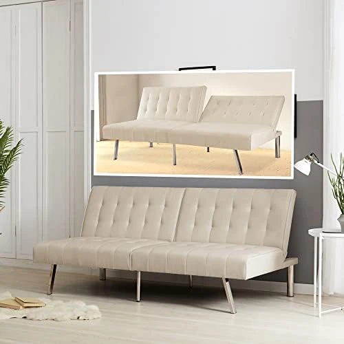 Naomi Home Tufted Split Back Futon Sofa Bed, Linen Couch Bed, Futon Convertible Sofa Bed With Chrome Legs, Folding, Reclining Small Convertible Couch, Futon Couches For Living Room Espresso 6 Naomi Home Tufted Split Back Futon Sofa Bed, Linen Couch Bed, Futon Convertible Sofa Bed With Chrome Legs, Folding, Reclining Small Convertible Couch, Futon Couches For Living Room Espresso - Image 6