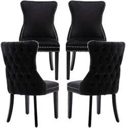 KCC Velvet Dining Chairs Set Of 4, Tufted Upholstered Wingback High-end Dining Kitchen Chair With Nailhead Solid Wood Legs, Contemporary Nikki Collection Modern Style, Beige -Best Furniture Store 41ebLdlZQL. AC