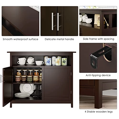 ITUSUT Buffet Cabinet, Kitchen Sideboard With Storage, Freestanding Side Accent Cabinet with 2 Doors, Coffee Bar Cabinet for Living Room, Hallway, Bathroom Brown 3 ITUSUT Buffet Cabinet, Kitchen Sideboard With Storage, Freestanding Side Accent Cabinet with 2 Doors, Coffee Bar Cabinet for Living Room, Hallway, Bathroom Brown - Image 3