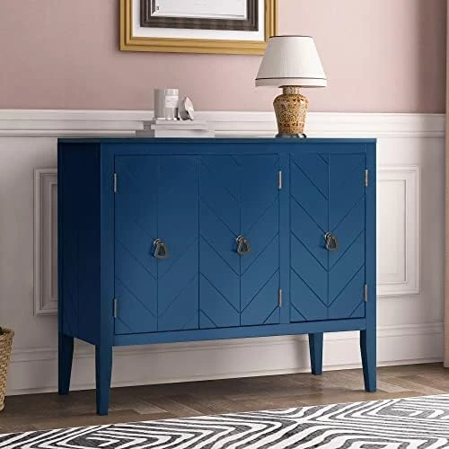 Knocbel Vintage Storage Cabinet With 3 Doors And Adjustable Shelf, Entry Hallway Foyer Console Table Buffet Sideboard Cupboard Coffee Bar, 99lbs Weight Capacity (Navy Blue) 10 Knocbel Vintage Storage Cabinet With 3 Doors And Adjustable Shelf, Entry Hallway Foyer Console Table Buffet Sideboard Cupboard Coffee Bar, 99lbs Weight Capacity (Navy Blue) - Image 10