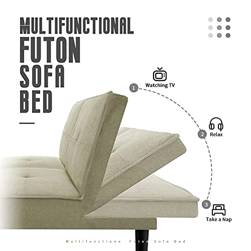IULULU Futon Sofa Bed, Modern Convertible Armless Sleeper Couch Daybed For Studio, Apartment, Office, Small Space, Compact Living Room, Sage Grey 3 IULULU Futon Sofa Bed, Modern Convertible Armless Sleeper Couch Daybed For Studio, Apartment, Office, Small Space, Compact Living Room, Sage Grey - Image 3