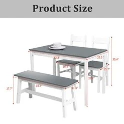 Dining Kitchen Table Set For 4, Solid Wood 4 PC Table And Chair Set, Rectangular Kitchen Table With 2 Chairs And Bench, Modern Farmhouse Dinette Table Set For Kitchen, Dining Room, Easy Assembly 11 Dining Kitchen Table Set For 4, Solid Wood 4 PC Table And Chair Set, Rectangular Kitchen Table With 2 Chairs And Bench, Modern Farmhouse Dinette Table Set For Kitchen, Dining Room, Easy Assembly -Best Furniture Store 41epzu52W4L