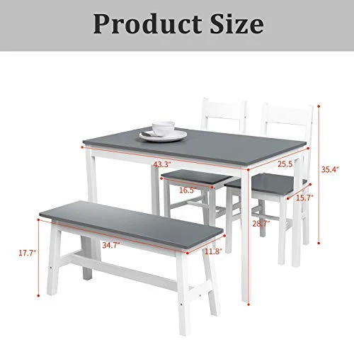 Dining Kitchen Table Set For 4, Solid Wood 4 PC Table And Chair Set, Rectangular Kitchen Table With 2 Chairs And Bench, Modern Farmhouse Dinette Table Set For Kitchen, Dining Room, Easy Assembly 4 Dining Kitchen Table Set For 4, Solid Wood 4 PC Table And Chair Set, Rectangular Kitchen Table With 2 Chairs And Bench, Modern Farmhouse Dinette Table Set For Kitchen, Dining Room, Easy Assembly - Image 4