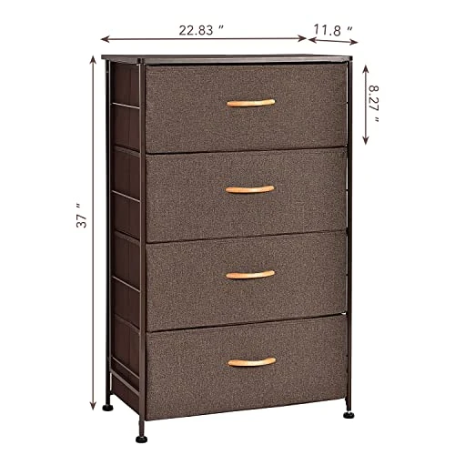 Fabric Dresser For Bedroom, Vertical Dresser Storage Tower, Steel Frame, Wood Top, Easy Pull Textured Fabric Bins, Organizer Unit For Bedroom, Hallway, Entryway, Closets, 4 Drawers, Coffee 3 Fabric Dresser For Bedroom, Vertical Dresser Storage Tower, Steel Frame, Wood Top, Easy Pull Textured Fabric Bins, Organizer Unit For Bedroom, Hallway, Entryway, Closets, 4 Drawers, Coffee - Image 3
