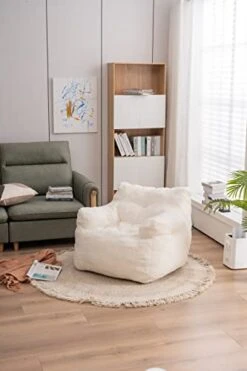 Soft Tufted Bean Bag Chairs For Adults, Medium Teddy Fabric Bean Bags With Arms, Ivory -Best Furniture Store 41evO3SqNLL