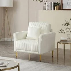 KIVENJAJA Velvet Loveseat Sofa, Channel Tufted 2-Seater Small Couch, Modern Love Seat With 2 Pillows For Living Room Bedroom Apartment, 55”W (Beige) -Best Furniture Store 41evT8jfgrL. AC