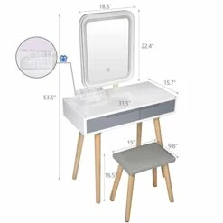 Anity Table Set With Adjustable Brightness Mirror And Cushioned Stool, Dressing Table Vanity Makeup Table With Free Make-up Organizer -Best Furniture Store 41ey7mwnbmL