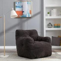 Soft Tufted Bean Bag Chairs For Adults, Medium Teddy Fabric Bean Bags With Arms, Ivory -Best Furniture Store 41f3lAJZF1L. AC