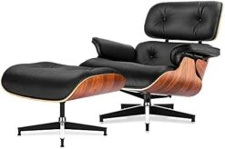 Mid Century Chaise Lounge Chair With Ottoman, 100% Full Grain Leather, Walnut, Modern Accent Chair Classic Design, Heavy Duty Base Support For Bedroom Indoor Set -Best Furniture Store 41f8FUUET3S. AC