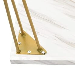 LZ LEISURE ZONE 3-Piece Dining Table Set, Rustic Farmhouse Wooden Kitchen Table With Two Benches, Thick Table/Bench Top With Iron Frame For 4, Faxu Marble White+Gold Frame -Best Furniture Store 41fBgtmycUL