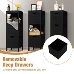 COSTWAY Bathroom Storage Cabinet, Freestanding Wooden Side Storage Cabinet With 2 Adjustable Drawers, Space-Saving Floor Cabinet For Living Room Bathroom Bedroom Entryway (Black) -Best Furniture Store 41fH1ge8ipL