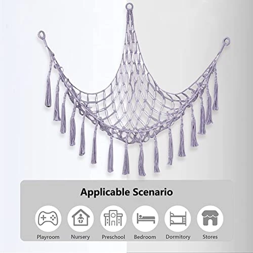 D-GROEE Stuffed Animal Toy Hammock Storage Hammock With Tassel Handmade Cotton Rope Corner Hanging Stuffed Animal Toy Organizer Net Bag Home Decor Purple 3 D-GROEE Stuffed Animal Toy Hammock Storage Hammock With Tassel Handmade Cotton Rope Corner Hanging Stuffed Animal Toy Organizer Net Bag Home Decor Purple - Image 3
