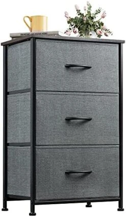 Dresser With 3 Drawers, Fabric Nightstand, Organizer Unit, Storage Dresser For Bedroom, Hallway, Entryway, Closets, Sturdy Steel Frame, Wood Top, Easy Pull Handle, Charcoal Black -Best Furniture Store 41fIGmUOXmL. AC