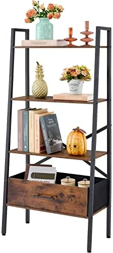 Hoctieon Industrial Ladder Bookshelf, Multifunctional Ladder Shelf, 5-Tier Tall Bookshelf, Open Ladder Shelf Bookcase, For Living Room, Home Office, Kitchen, Bedroom, Metal Frame, Rustic Brown 7 Hoctieon Industrial Ladder Bookshelf, Multifunctional Ladder Shelf, 5-Tier Tall Bookshelf, Open Ladder Shelf Bookcase, For Living Room, Home Office, Kitchen, Bedroom, Metal Frame, Rustic Brown - Image 7