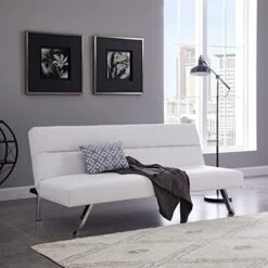 Naomi Home White Futon Sofa Bed, Faux Leather Futon Couch With Armrest And 2 Cupholders, Pull Out Sofa Bed Couch With Metal Legs, Reclining Small Couch Bed, White Futon Sofa Bed For Living Room -Best Furniture Store 41fMpUnBoL. AC