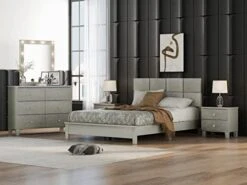 Champagne Silver 3 Pieces Bedroom Furniture Set Size, Dresser, Night Stand, Easy Assemble, Queen Bed+2 NightstandS -Best Furniture Store 41fObHwSqhL. AC