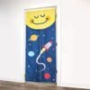 Outer Space Doorway Curtain - Room Divider With Split Panels, Ties, And Tension Rod For Doors 29 To 40 Inches For Kids Rooms