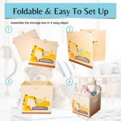 Product 4 Kids - Washable Toy Box Storage Cube, Canvas Toy Chest Organizer Foldable Kids Toy Storage Organizers For Child's Bedroom Or Playroom -13x13x13 Inch (Truck+ Excavator) -Best Furniture Store 41fUuCQTgHL