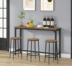 HOMYSHOPY Bar Table Set For 3, 4 Piece Dining Table Set With 3 Stools, Counter Height Kitchen Table Set With 3 Chairs For Breakfast Nook, Living Room And Apartment (Brown) -Best Furniture Store 41fbHikQpJL