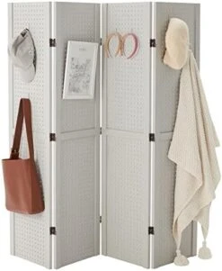 Haddockway 4 Panel Pegboard Display 5 Ft Folding Privacy Screen Wood Room Divider Portable Freestanding Display Board Wall Organizer For Craft Show, Jewelry, Retail, Cloth -Best Furniture Store 41fcvkPyAnL. AC