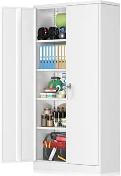 Greenvelly Locking Metal Cabinet With 2 Doors, Tall Steel Storage Cabinet With 4 Adjustable Shelves,72” Lockable Metal Welded Storage Cabinet Lock For Office, Garage, Kitchen,Laundry Room (Black) -Best Furniture Store 41fgZryMjVL. AC
