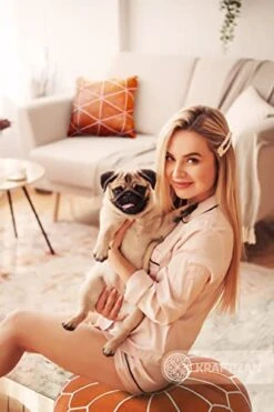 KRAFTIZAN Moroccan Leather Pouf Ottoman Foot Rest – Handmade Ottoman Leather Pouf – Genuine Leather Boho Round Ottoman Pouf Crafted By Moroccan Artisans – 21 X 13 Inch (Tan Brown, Unstuffed) -Best Furniture Store 41fkZ8iJHcL