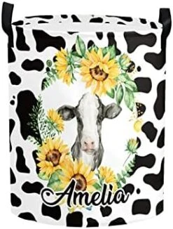 Personalized Laundry Basket Hamper,Cow Sunflower Wreath,Collapsible Storage Baskets With Handles For Kids Room,Clothes, Nursery Decor -Best Furniture Store 41flL0UUV8L. AC