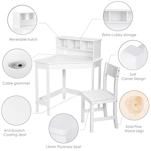 UTEX Kids Desk,Wooden Study Desk With Chair For Children,Writing Desk With Storage And Hutch For Home School Use,White 5 UTEX Kids Desk,Wooden Study Desk With Chair For Children,Writing Desk With Storage And Hutch For Home School Use,White - Image 5