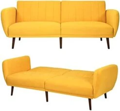 TOMANOR Futon Sofa Bed, Yellow Futon Couch Convertible Sleeper Sofa With Adjustable Armrests Upholstery Fabric Futon Bed For Living Room,Small Space,Offices,Dorm,Studio -Best Furniture Store 41g4392vobL. AC