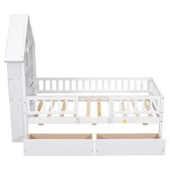 Twin Bed Frame With Storage Drawers, House Twin Platform Bed With Bookcase Headboard, Twin Low Loft Bed With Fence For Kids, Girls, Boys, Teens, No Box Spring Needed (White) -Best Furniture Store 41gHFbpkqzL