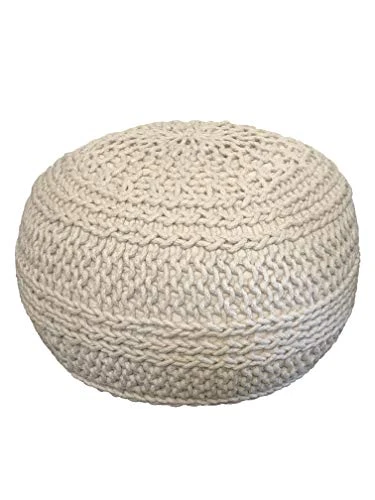 NOORI Home - Premium Luxury 100% Handmade & Handcrafted Cable Style Cotton Knitted Jade Comfortable Pouf, Ottoman, Footrest, Footstool - Beige - 20"x20"x14" 1 NOORI Home - Premium Luxury 100% Handmade & Handcrafted Cable Style Cotton Knitted Jade Comfortable Pouf, Ottoman, Footrest, Footstool - Beige - 20"x20"x14"
