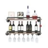 TANGGU Industrial Wine Racks Wall Mounted With 7 Stem Glass Holder,2-Tiers Rustic Metal Hanging Wine Holder,36in Wall Mount Bottle Holder,Pipe Shelves Kitchen/Living Room/Home Wood Wine Shelf