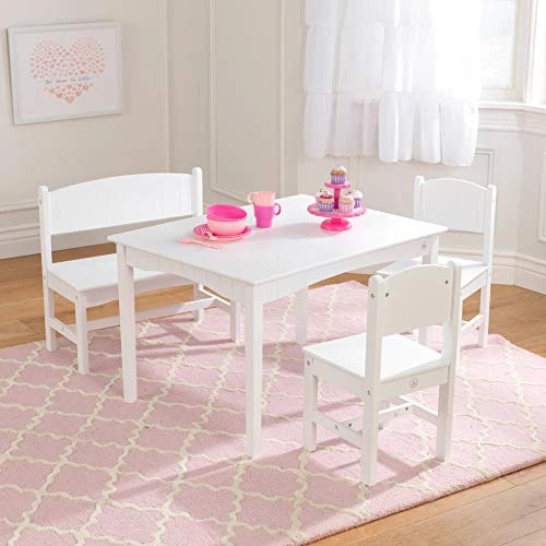 KidKraft Nantucket Wooden Table With Bench And 2 Chairs, Children's Furniture - White, Gift For Ages 3-8 2 KidKraft Nantucket Wooden Table With Bench And 2 Chairs, Children's Furniture - White, Gift For Ages 3-8 - Image 2
