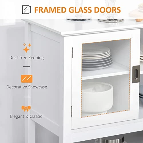 HOMCOM Modern Sideboard Buffet Cabinet, Console Table With Framed Glass Doors, Multiple Storage Options, And Anti-Topple For Kitchen, Living Room, White 5 HOMCOM Modern Sideboard Buffet Cabinet, Console Table With Framed Glass Doors, Multiple Storage Options, And Anti-Topple For Kitchen, Living Room, White - Image 5