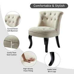 TINA'S HOME Tan Upholstered Velvet Small Chair Tufted Armless Accent Chair With Black Birch Wood Legs -Best Furniture Store 41gTrfeSgIL