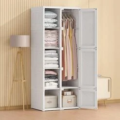 Portable Closet Clothes Wardrobe Plastic Bedroom Armoire 14"x20" Depth Cube Storage Organizer With Hanging Rod And Doors,15 Cubes, White (Door Accessories) 12 Portable Closet Clothes Wardrobe Plastic Bedroom Armoire 14"x20" Depth Cube Storage Organizer With Hanging Rod And Doors,15 Cubes, White (Door Accessories) -Best Furniture Store 41gUi1Q1atL. AC