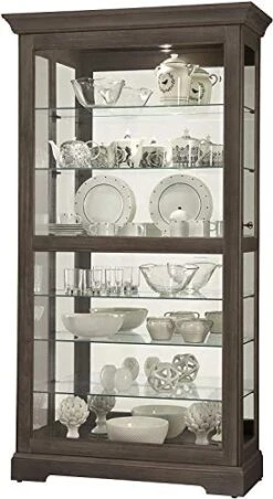 Howard Miller Brantley II Curio Cabinet 680-672 – Black Satin Finish, Vertical Home Decor, Four Glass Shelves, Five Level Display Case, No Reach Light, Sliding Doors