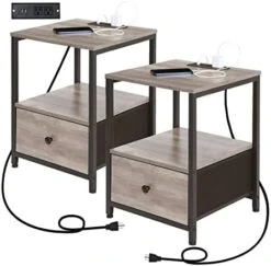 AMHANCIBLE End Tables With Charging Station, Nightstands Set Of 2 For Bedroom, Night Stand With Drawer USB Ports & Power Outlets, Sofa Side Table For Living Room Greige HET04SDGY -Best Furniture Store 41glpKPVQxL. AC