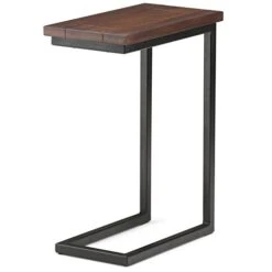 SIMPLIHOME Skyler SOLID MANGO WOOD And Metal 18 Inch Wide Rectangle Industrial C Side Table In Dark Cognac Brown, Fully Assembled, For The Living Room And Bedroom