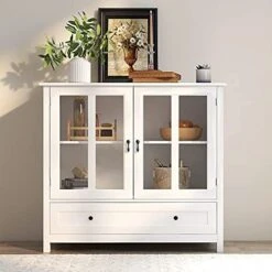 RASOO Kicthen Storage Cabinet White Modern Glass Door With Shelf And Drawer Sideboard Buffet Cabinet Entryway Cabinet, 22.05" X 14.37" X 31.7"H -Best Furniture Store 41h7yWKczqS. AC