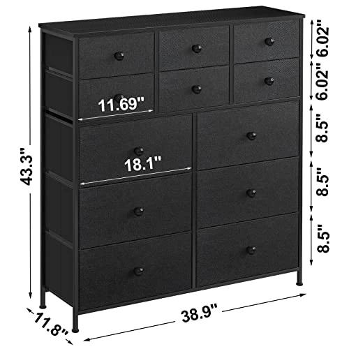 12 Drawer Dresser For Bedroom Chest Of Drawers Closets Large Capacity Organizer Tower Steel Frame Wooden Top Living Room Entryway Office (Black Grey) YLZ12B8 2 12 Drawer Dresser For Bedroom Chest Of Drawers Closets Large Capacity Organizer Tower Steel Frame Wooden Top Living Room Entryway Office (Black Grey) YLZ12B8 - Image 2