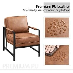 Yaheetech PU Leather Armchairs, Retro Leisure Accent Chair With Extra Soft Padded And Cushion, 105 Degree Slant Back, Modern Reading Arm Chair For Living Room/Office/Bedroom/Study, 2pcs, Light Brown -Best Furniture Store 41hC1rP1GZL