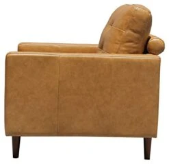 Amazon Brand – Rivet Cove Mid-Century Modern Tufted Leather Accent Chair, 32.7"W, Caramel -Best Furniture Store 41hG0Sn0MKL
