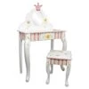 - Princess & Frog Kids Vanity Table And Stool Set , 1 Drawer, Gift For Kids, White Pink, Crown