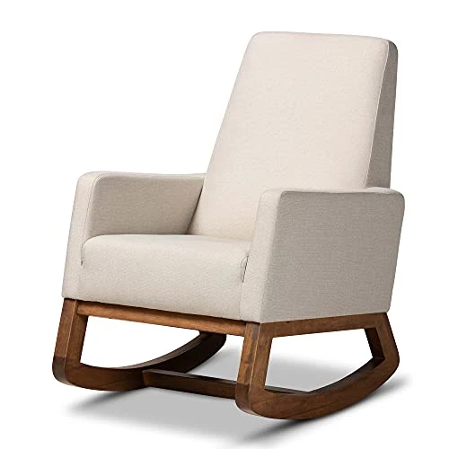 Baxton Studio Yashiya Mid Century Retro Modern Fabric Upholstered Rocking Chair, Light Beige 1 Baxton Studio Yashiya Mid Century Retro Modern Fabric Upholstered Rocking Chair, Light Beige