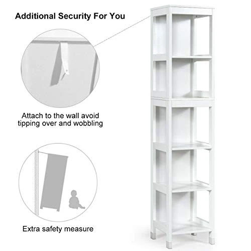 Tangkula Tall Bathroom Storage Cabinet, Multifunctional Bathroom Floor Cabinet With 3 Tier Shelves And 2 Drawers, Wooden Free-Standing Tower Rack (White) 2 Tangkula Tall Bathroom Storage Cabinet, Multifunctional Bathroom Floor Cabinet With 3 Tier Shelves And 2 Drawers, Wooden Free-Standing Tower Rack (White) - Image 2