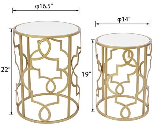 Gold&White Round Nesting Side End Tables Set Of 2 In Wooden Top, Assemble Already, Small Coffee Tables For Living Room Small Space, 16.5" D X 22" H & 14" D X 19" H 3 Gold&White Round Nesting Side End Tables Set Of 2 In Wooden Top, Assemble Already, Small Coffee Tables For Living Room Small Space, 16.5" D X 22" H & 14" D X 19" H - Image 3